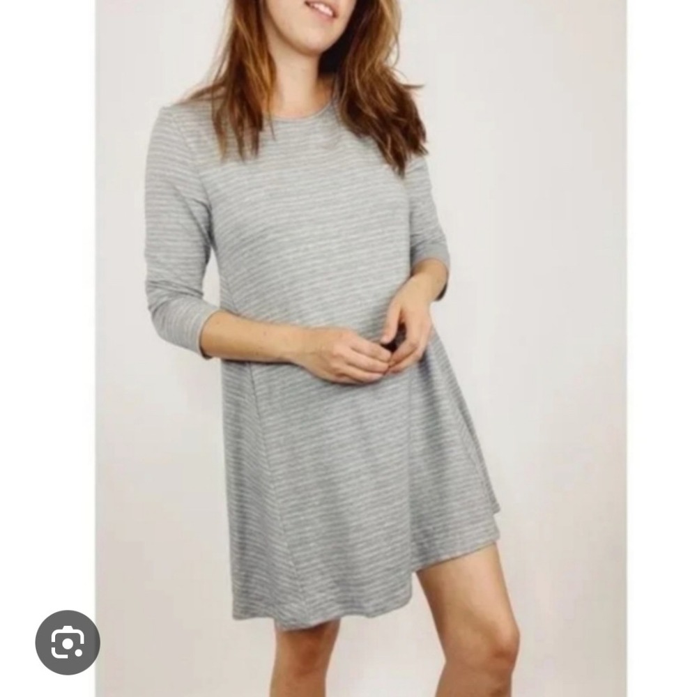 Garnet Hill‎ Size Large Gray Stripe 3/4 Sleeve Trapeze Swing Dress Women Lyocell